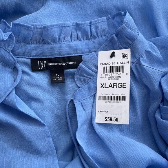 I.N.C. International Concepts Blue Lace-Up Ruffle-Sleeve Blouse NWT - Picture 8 of 8